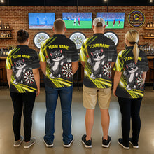 Load image into Gallery viewer, Custom Black And Yellow Funny Cat Darts Shirt For Women, Darts Jersey Polo &amp; 1/4 Zip, Darts Gifts TDM6510