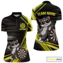 Load image into Gallery viewer, Custom Black And Yellow Funny Cat Darts Shirt For Women, Darts Jersey Polo &amp; 1/4 Zip, Darts Gifts TDM6510