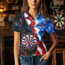 Load image into Gallery viewer, Personalized Watercolor American Flag Dart Shirts For Women Custom Patriotic Darts Team Jerseys TDM4192