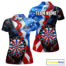 Load image into Gallery viewer, Personalized Watercolor American Flag Dart Shirts For Women Custom Patriotic Darts Team Jerseys TDM4192