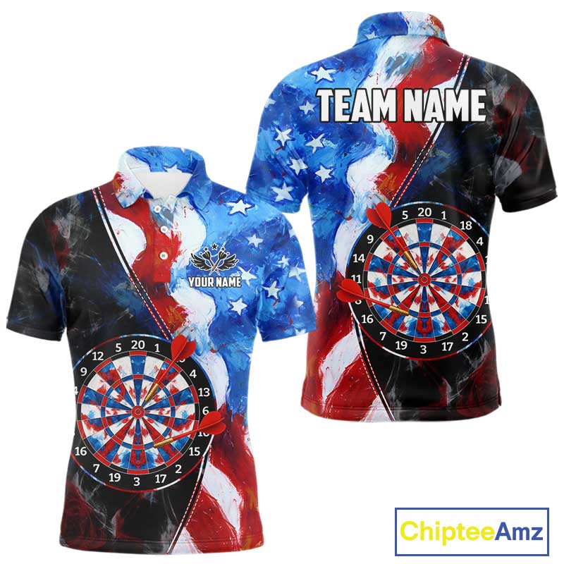 Personalized Watercolor American Flag Dart Shirts For Men Custom Patriotic Darts Team Jerseys TDM4192