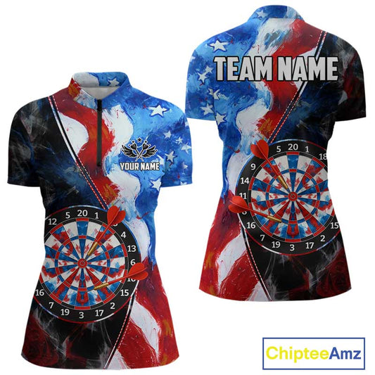 Personalized Watercolor American Flag Dart Shirts For Women Custom Patriotic Darts Team Jerseys TDM4192