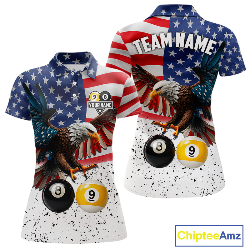 Personalized American Flag Eagle 8 Ball 9 Ball Billiard Jersey For Women, Patriotic Pool Team Shirts TDM7246
