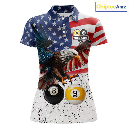 Personalized American Flag Eagle 8 Ball 9 Ball Billiard Jersey For Women, Patriotic Pool Team Shirts TDM7246