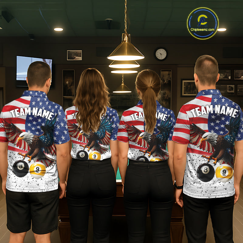 Personalized American Flag Eagle 8 Ball 9 Ball Billiard Jersey For Men, Patriotic Pool Team Shirts TDM7246