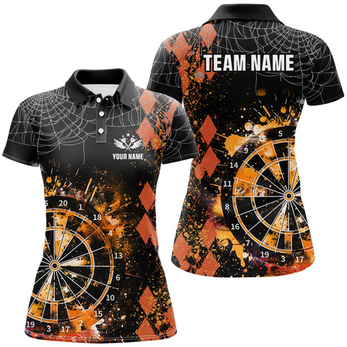 Orange Grunge Darts Board Argyle Pattern Custom Women Darts Shirts, Halloween Darts Team Jerseys TDM2732