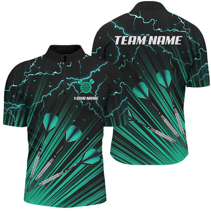 Turquoise Dart Arrow Lightning Custom Darts Polo, Quarter-Zip Shirts For Men, Darts Jerseys Uniform TDM2976