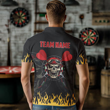 Load image into Gallery viewer, Personalized Fire Funny Skull Darts Polo &amp; Quarter Zip Custom Men Darts Shirts Cool Dart Jerseys TDM3425