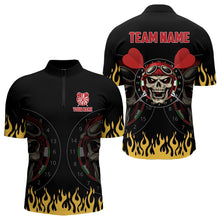Load image into Gallery viewer, Personalized Fire Funny Skull Darts Polo &amp; Quarter Zip Custom Men Darts Shirts Cool Dart Jerseys TDM3425