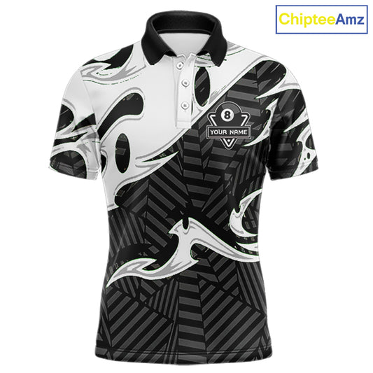 Personalized White Black 3D 8 Ball Billiards Pool Shirts For Men Custom Billiard Team Jerseys TDM5722