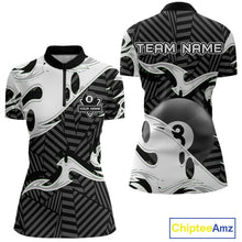 Load image into Gallery viewer, Personalized White Black 3D 8 Ball Billiards Pool Shirts For Women Custom Billiard Team Jerseys TDM5722