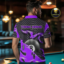 Load image into Gallery viewer, Custom Black Purple 8 Ball Tribal Flame Billiard Shirt For Men, Pool Team Jersey Polo &amp; 1/4 Zip TDM5723