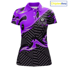 Load image into Gallery viewer, Custom Black Purple 8 Ball Tribal Flame Billiard Shirt For Women, Pool Team Jersey Polo &amp; 1/4 Zip TDM5723