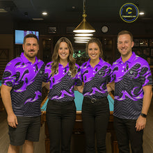 Load image into Gallery viewer, Custom Black Purple 8 Ball Tribal Flame Billiard Shirt For Women, Pool Team Jersey Polo &amp; 1/4 Zip TDM5723