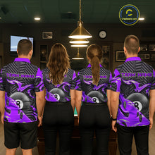 Load image into Gallery viewer, Custom Black Purple 8 Ball Tribal Flame Billiard Shirt For Women, Pool Team Jersey Polo &amp; 1/4 Zip TDM5723
