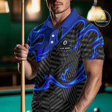 Load image into Gallery viewer, Custom Black And Blue 8 Ball Tribal Flame Billiard Shirt For Men, Pool Team Jersey Polo &amp; 1/4 Zip TDM5724