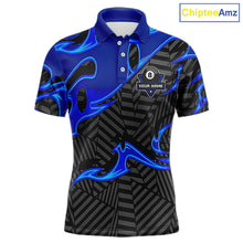 Load image into Gallery viewer, Custom Black And Blue 8 Ball Tribal Flame Billiard Shirt For Men, Pool Team Jersey Polo &amp; 1/4 Zip TDM5724
