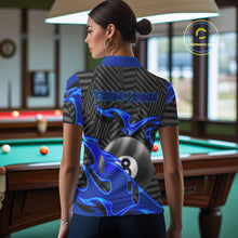 Load image into Gallery viewer, Custom Black And Blue 8 Ball Tribal Flame Billiard Shirt For Women, Pool Team Jersey Polo &amp; 1/4 Zip TDM5724
