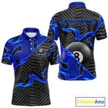 Load image into Gallery viewer, Custom Black And Blue 8 Ball Tribal Flame Billiard Shirt For Men, Pool Team Jersey Polo &amp; 1/4 Zip TDM5724