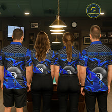Load image into Gallery viewer, Custom Black And Blue 8 Ball Tribal Flame Billiard Shirt For Women, Pool Team Jersey Polo &amp; 1/4 Zip TDM5724