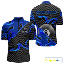 Load image into Gallery viewer, Custom Black And Blue 8 Ball Tribal Flame Billiard Shirt For Men, Pool Team Jersey Polo &amp; 1/4 Zip TDM5724