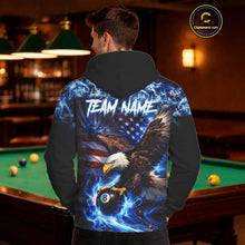 Load image into Gallery viewer, Blue Flaming Eagle 8 Ball Pool Hoodie For Men And Women Custom American Flag Billiard Hoodie TDM5727