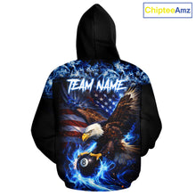 Load image into Gallery viewer, Blue Flaming Eagle 8 Ball Pool Hoodie For Men And Women Custom American Flag Billiard Hoodie TDM5727