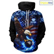 Load image into Gallery viewer, Blue Flaming Eagle 8 Ball Pool Hoodie For Men And Women Custom American Flag Billiard Hoodie TDM5727