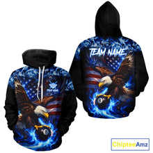 Load image into Gallery viewer, Blue Flaming Eagle 8 Ball Pool Hoodie For Men And Women Custom American Flag Billiard Hoodie TDM5727