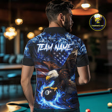 Load image into Gallery viewer, Blue Flaming Eagle 8 Ball Pool Billiard Shirt For Men Custom American Flag Billiard Team Jersey TDM5727