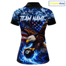 Load image into Gallery viewer, Blue Flaming Eagle 8 Ball Pool Billiard Shirt For Women Custom American Flag Billiard Team Jersey TDM5727