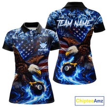 Load image into Gallery viewer, Blue Flaming Eagle 8 Ball Pool Billiard Shirt For Women Custom American Flag Billiard Team Jersey TDM5727
