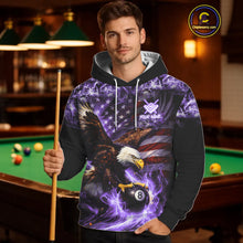 Load image into Gallery viewer, Purple Flaming Eagle 8 Ball Pool Hoodie For Men And Women Custom American Flag Billiard Hoodie TDM5728