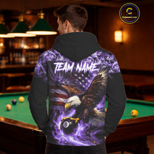 Load image into Gallery viewer, Purple Flaming Eagle 8 Ball Pool Hoodie For Men And Women Custom American Flag Billiard Hoodie TDM5728