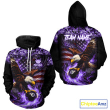 Load image into Gallery viewer, Purple Flaming Eagle 8 Ball Pool Hoodie For Men And Women Custom American Flag Billiard Hoodie TDM5728