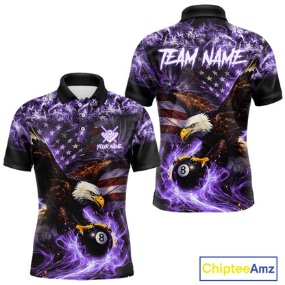 Purple Flaming Eagle 8 Ball Pool Billiard Shirt For Men Custom American Flag Billiard Team Jersey TDM5728