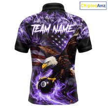 Load image into Gallery viewer, Purple Flaming Eagle 8 Ball Pool Billiard Shirt For Men Custom American Flag Billiard Team Jersey TDM5728