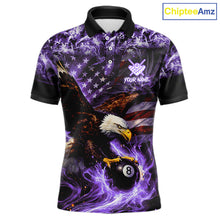 Load image into Gallery viewer, Purple Flaming Eagle 8 Ball Pool Billiard Shirt For Men Custom American Flag Billiard Team Jersey TDM5728
