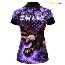 Load image into Gallery viewer, Purple Flaming Eagle 8 Ball Pool Billiard Shirt For Women Custom American Flag Billiard Team Jersey TDM5728