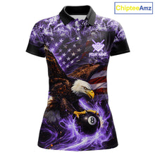 Load image into Gallery viewer, Purple Flaming Eagle 8 Ball Pool Billiard Shirt For Women Custom American Flag Billiard Team Jersey TDM5728