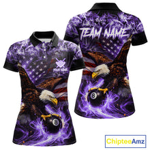 Load image into Gallery viewer, Purple Flaming Eagle 8 Ball Pool Billiard Shirt For Women Custom American Flag Billiard Team Jersey TDM5728