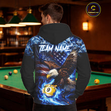 Load image into Gallery viewer, Blue Flaming Eagle 8 Ball 9 Ball Pool Hoodie For Men And Women Custom American Flag Billiard Hoodie TDM5729