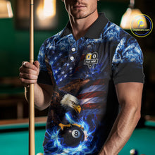 Load image into Gallery viewer, Blue Flaming Eagle 8 Ball 9 Ball Pool Billiard Shirt For Men Custom American Flag Billiard Jersey TDM5729