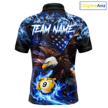 Load image into Gallery viewer, Blue Flaming Eagle 8 Ball 9 Ball Pool Billiard Shirt For Men Custom American Flag Billiard Jersey TDM5729