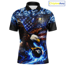 Load image into Gallery viewer, Blue Flaming Eagle 8 Ball 9 Ball Pool Billiard Shirt For Men Custom American Flag Billiard Jersey TDM5729