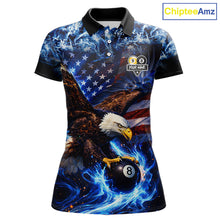 Load image into Gallery viewer, Blue Flaming Eagle 8 Ball 9 Ball Pool Billiard Shirt For Women Custom American Flag Billiard Jersey TDM5729