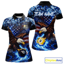 Load image into Gallery viewer, Blue Flaming Eagle 8 Ball 9 Ball Pool Billiard Shirt For Women Custom American Flag Billiard Jersey TDM5729
