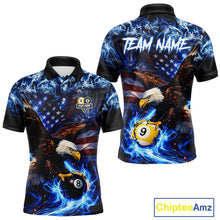 Load image into Gallery viewer, Blue Flaming Eagle 8 Ball 9 Ball Pool Billiard Shirt For Men Custom American Flag Billiard Jersey TDM5729