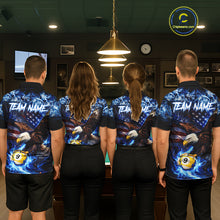 Load image into Gallery viewer, Blue Flaming Eagle 8 Ball 9 Ball Pool Billiard Shirt For Men Custom American Flag Billiard Jersey TDM5729