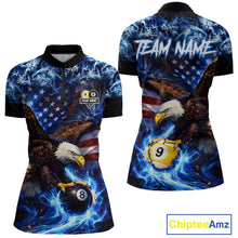 Load image into Gallery viewer, Blue Flaming Eagle 8 Ball 9 Ball Pool Billiard Shirt For Women Custom American Flag Billiard Jersey TDM5729